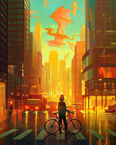 dragon in city