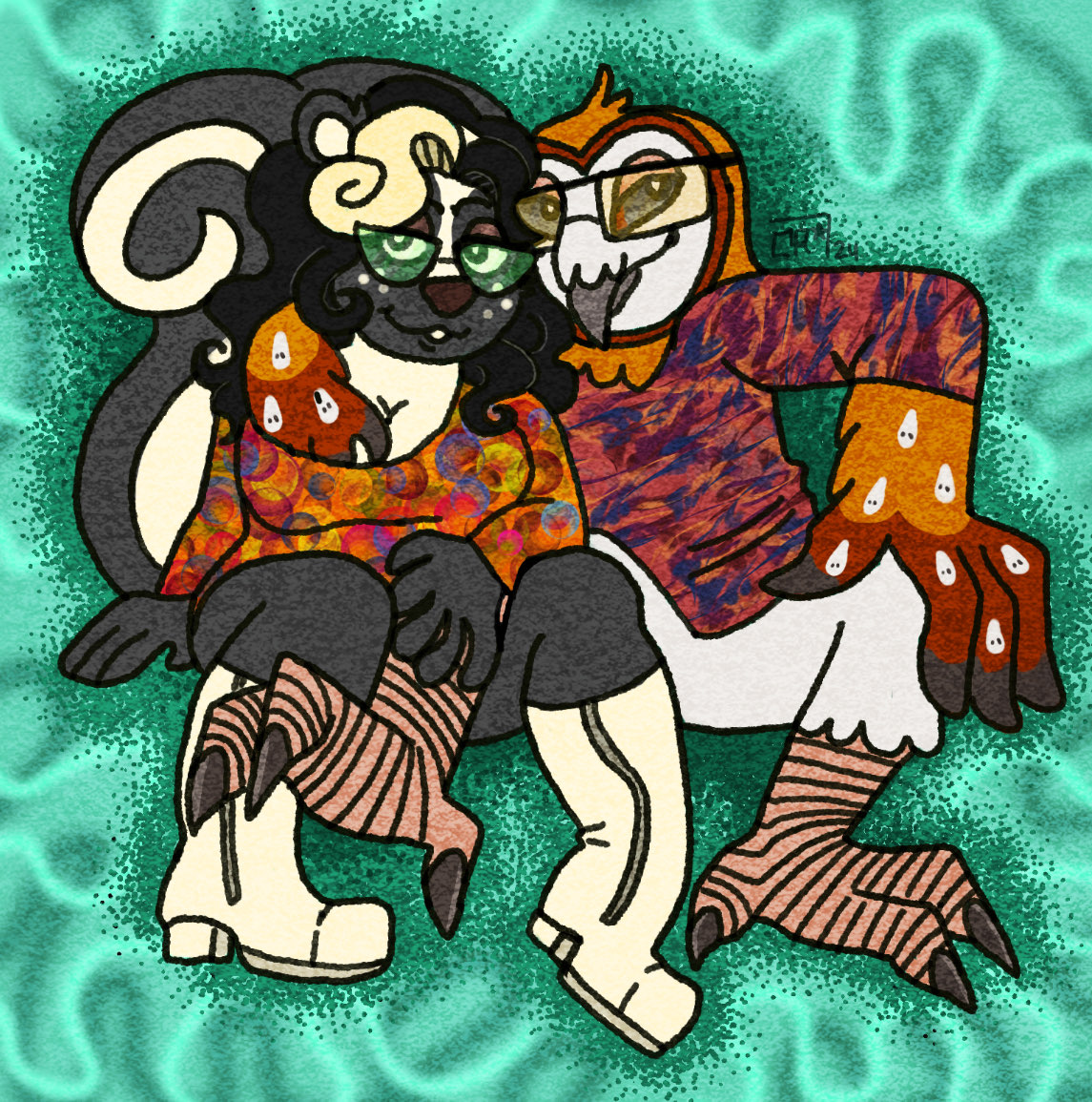 Bird and Skunk Illustration