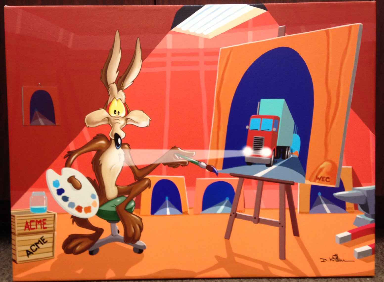 A picture of Wil E. Coyote painting
