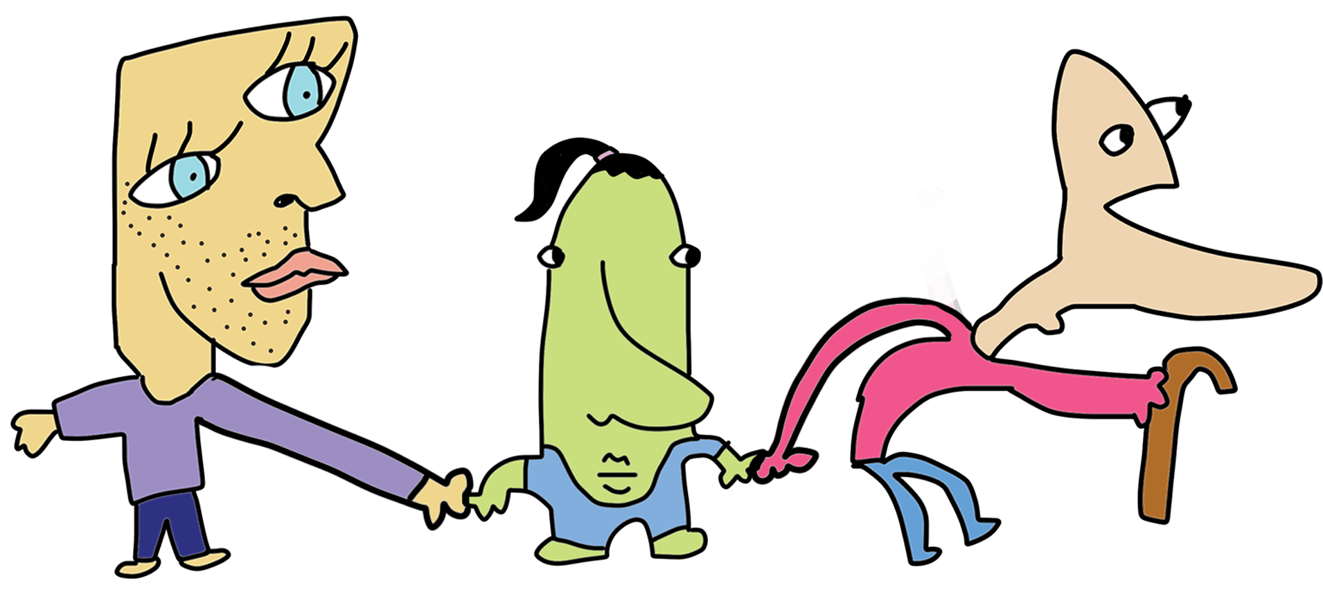 3 artists holding hands