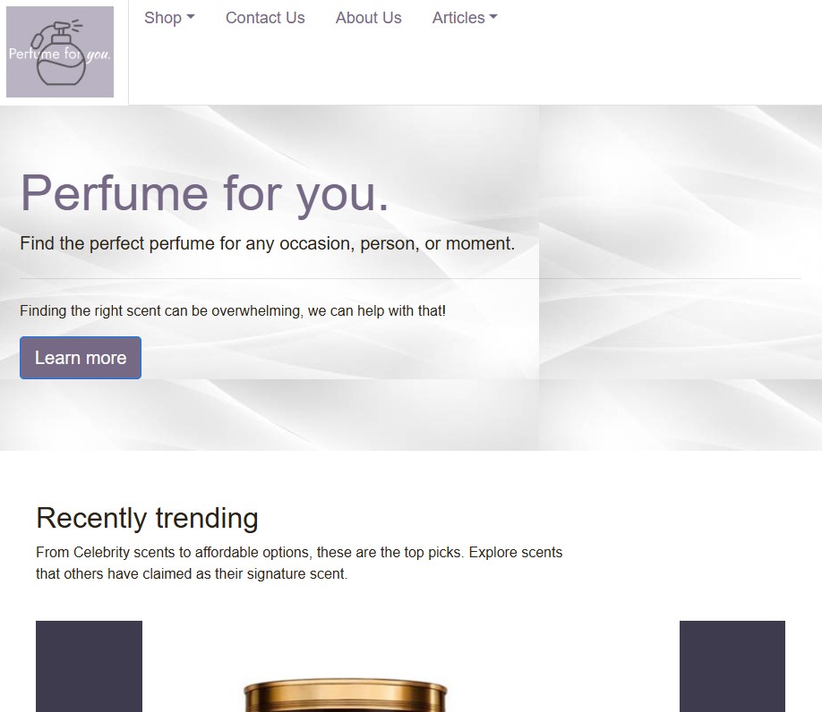 perfume website home screen