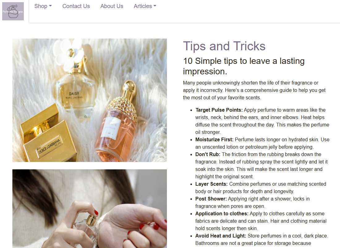 perfume website home screen