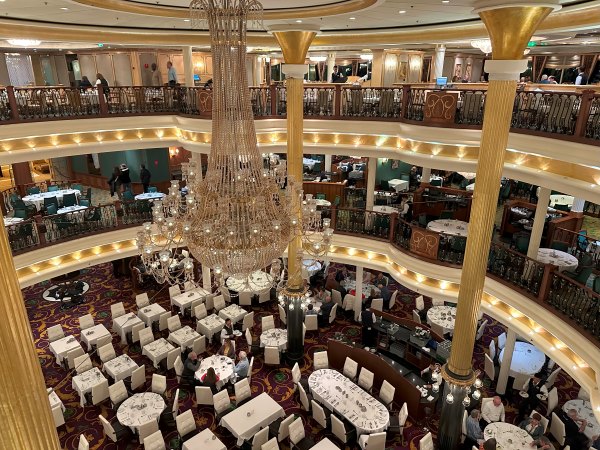 view of three-story dining room