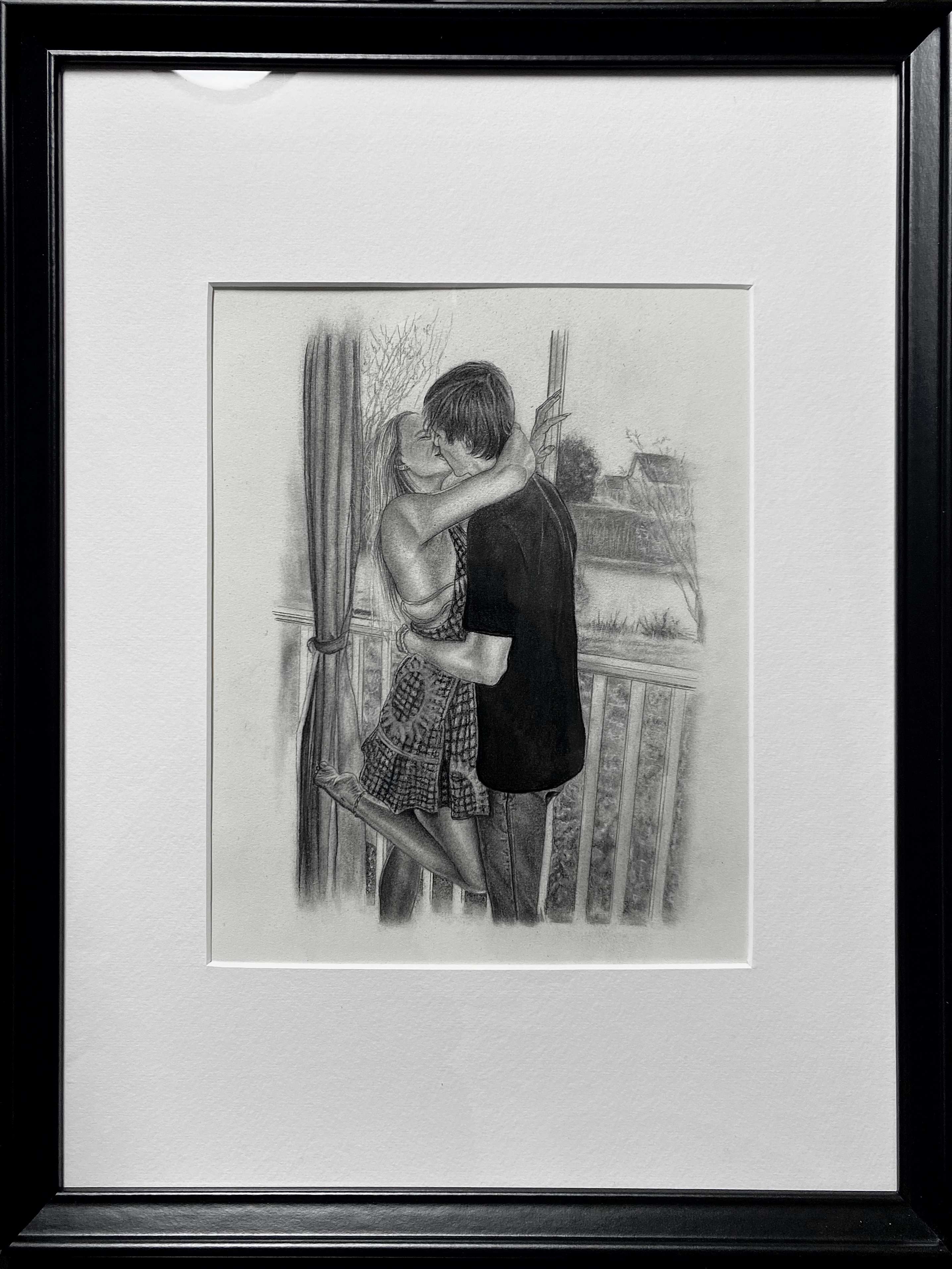 Charcoal drawing of couple titled 'Anniversary'