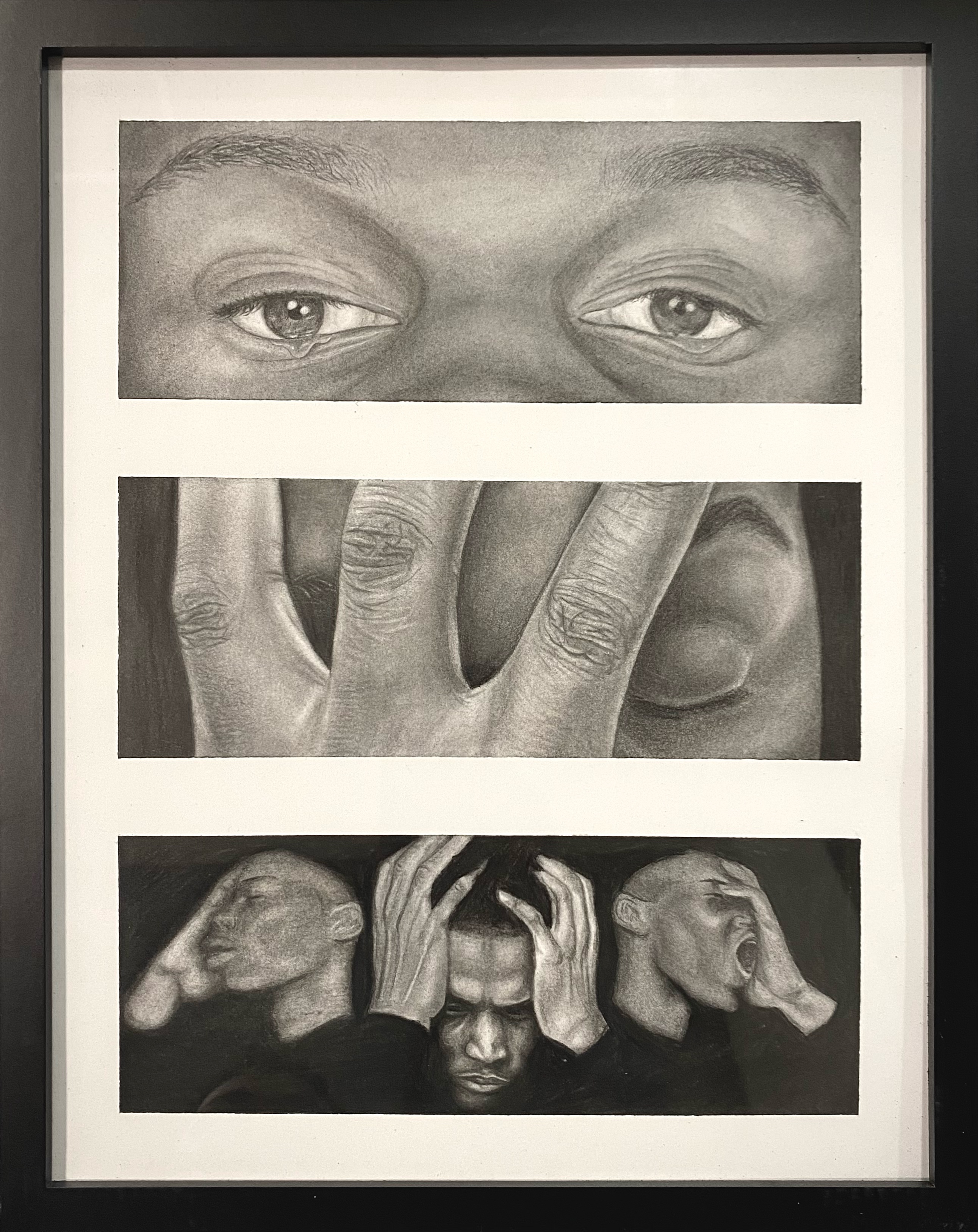 Charcoal drawing titled 'It's Okay to Cry'
