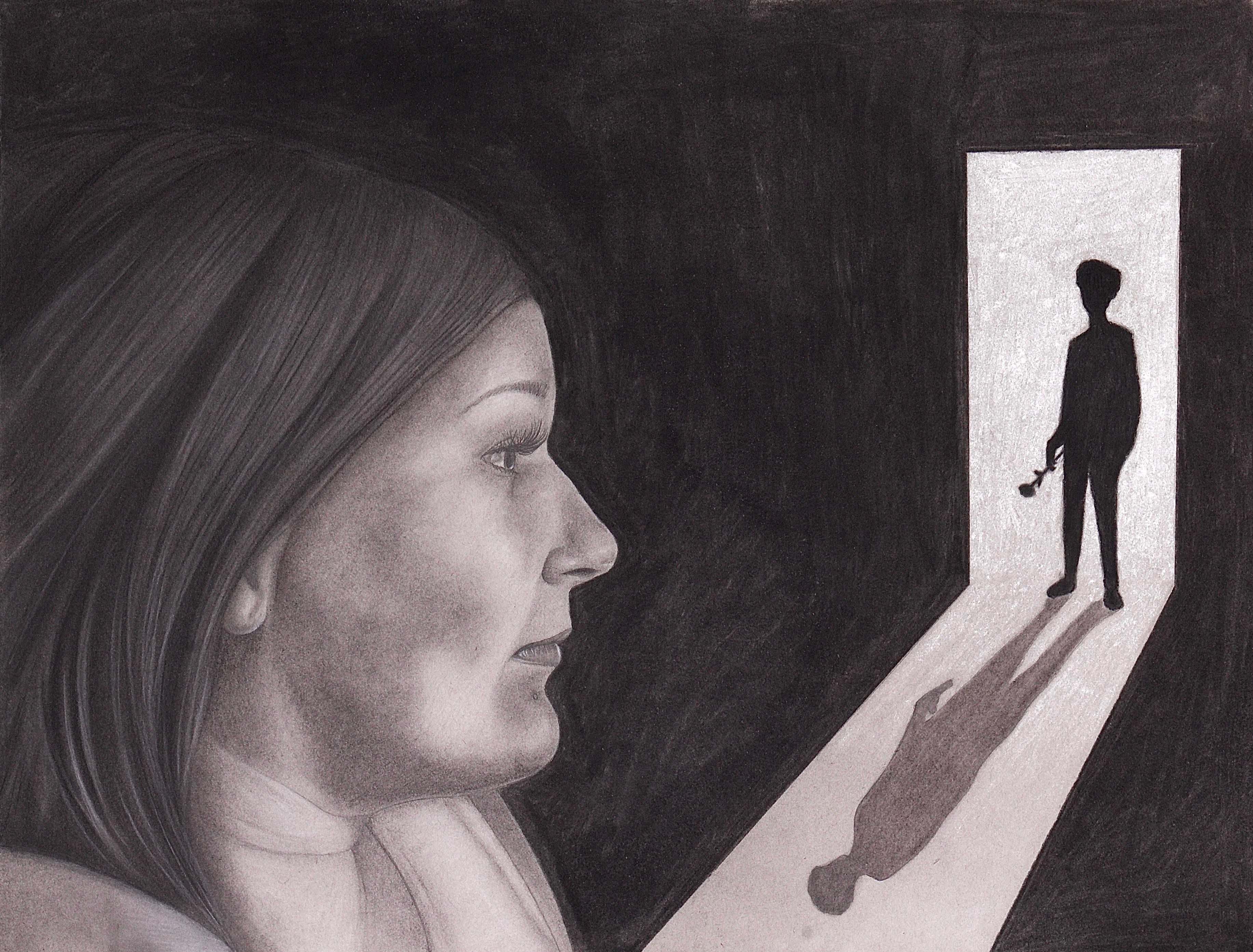 Charcoal drawing titled 'For the Love of Danger'