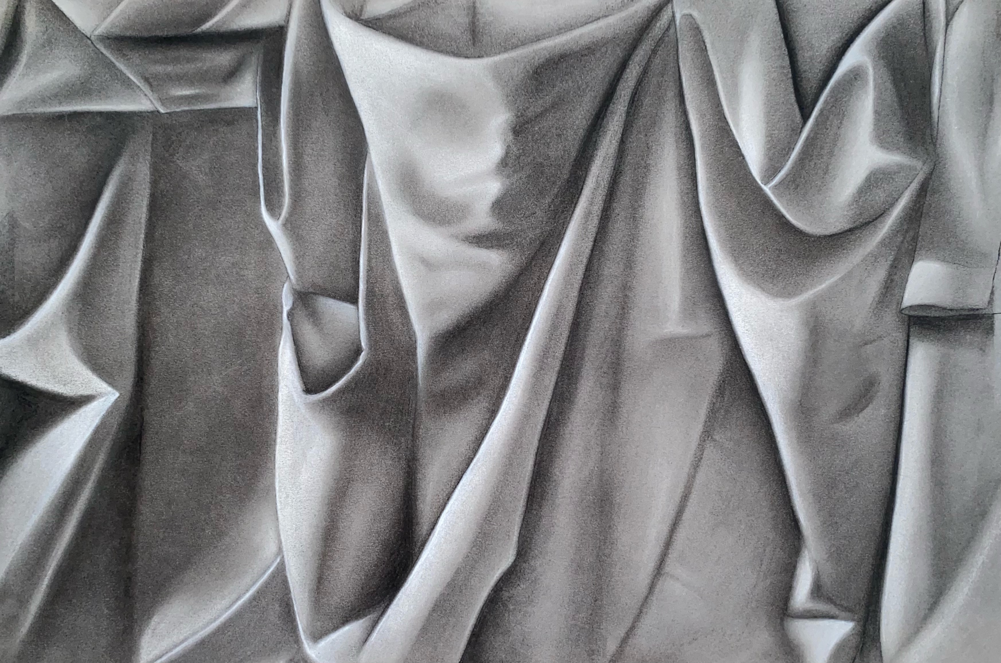 Charcoal drawing of draped fabric