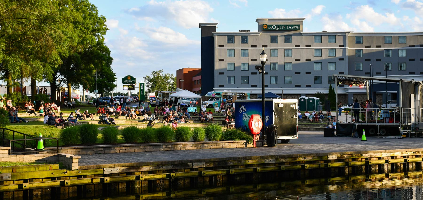 People gathered near the riverfront in downtown Salisbury, Maryland